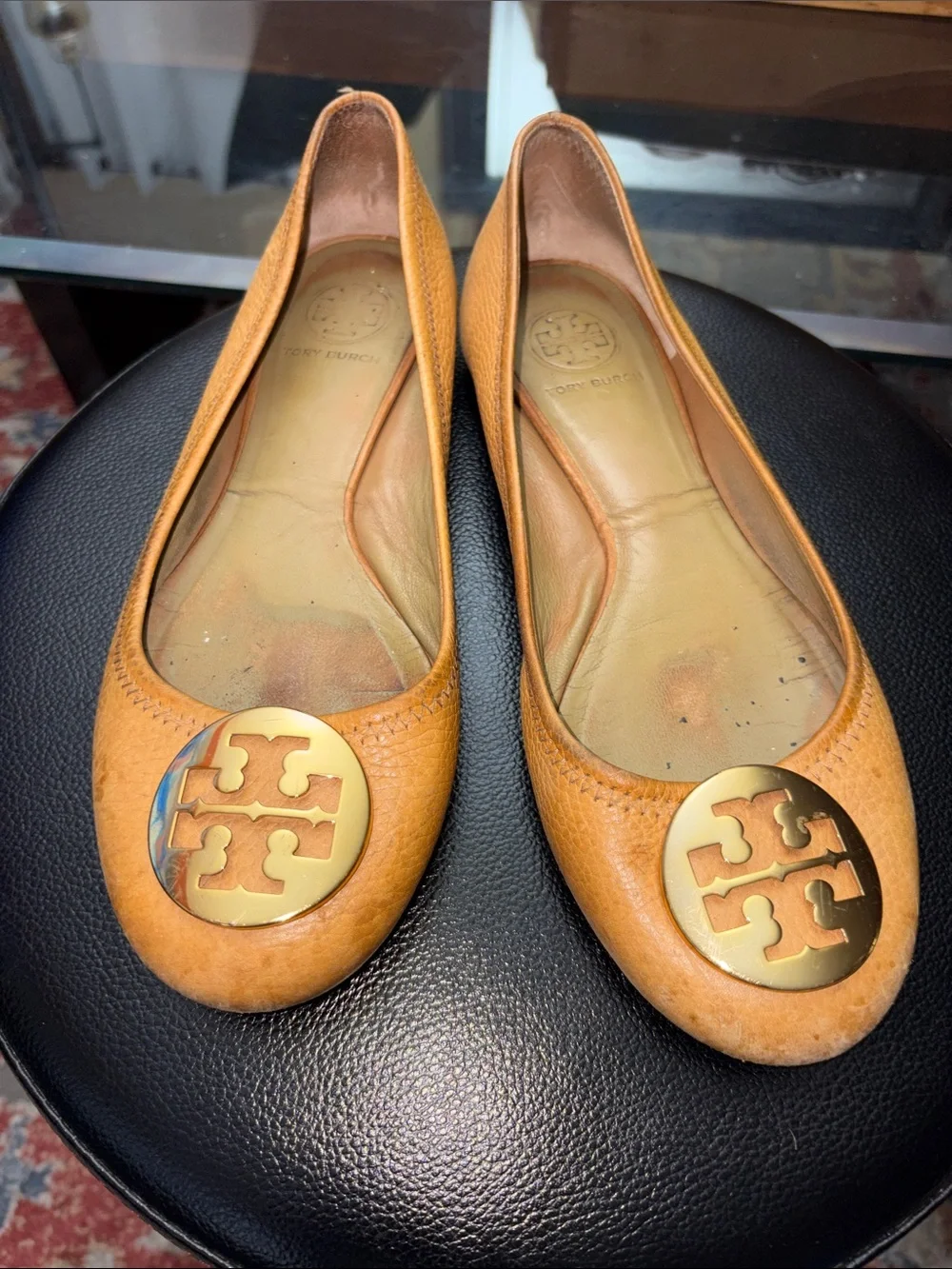 Tory Burch Mustard Leather Logo Ballet Flats